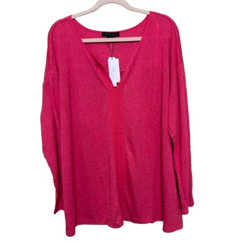 NWT Sanctuary V Neck Knit Tunic Top Womens 3X Fuschia Hot Pink Long Sleeve
